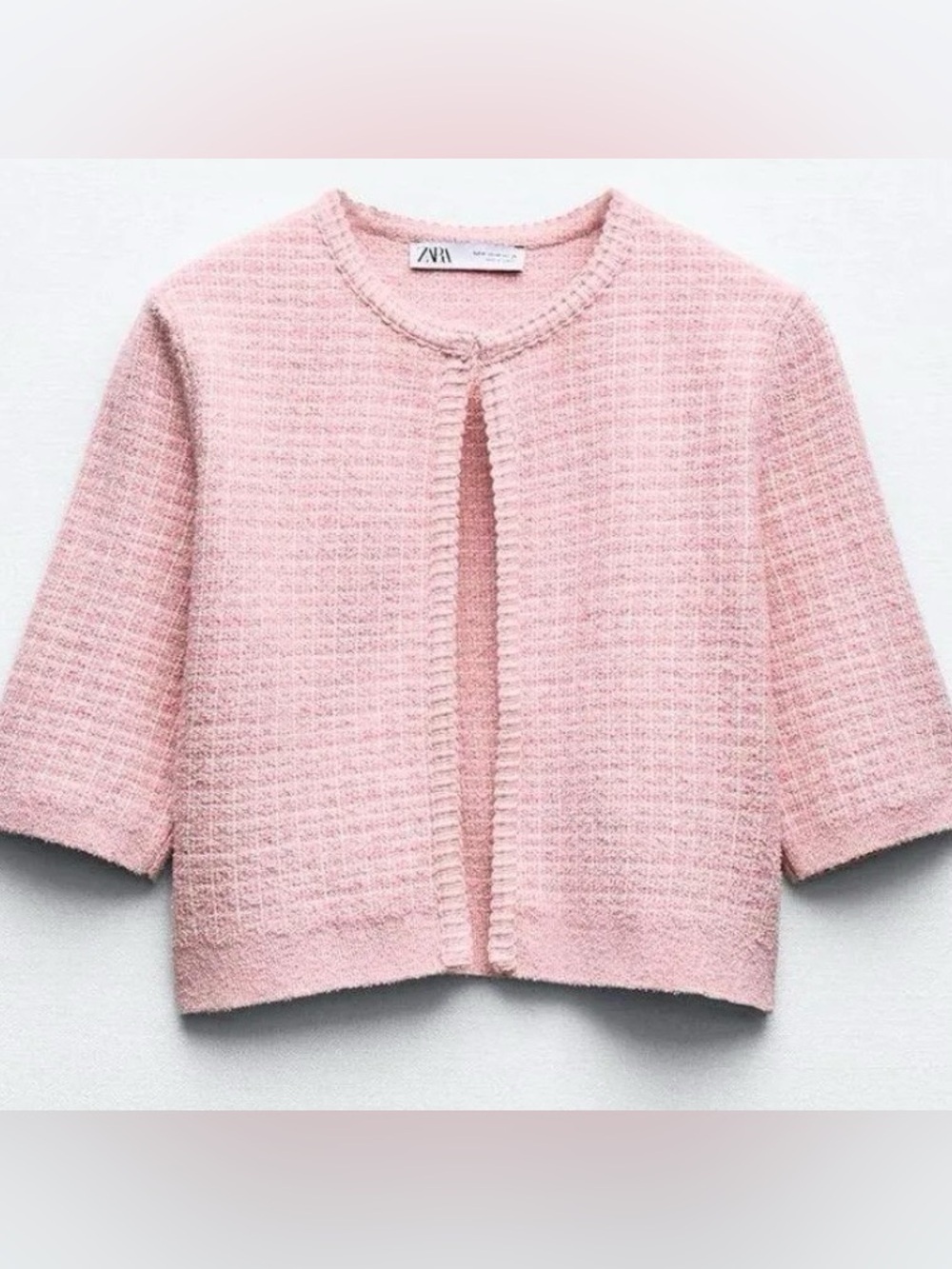 Zara Plaid Pink Cropped Cardigan in size Large. Great condition